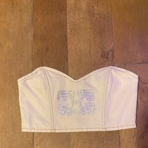 Ganni Cream Crop Top with Silver Embellishment